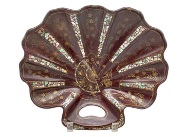 JAPANESE LACQUERED FAN-SHAPED TRAY 12"
