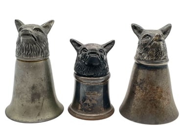 SET OF 3 VINTAGE FIGURAL ANIMAL HEAD STIRRUP CUPS