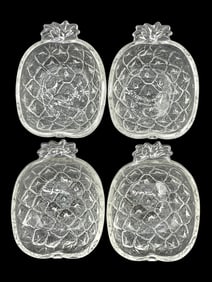 SET OF 4 TEXTURED CLEAR GLASS PINEAPPLE BOWLS 6"