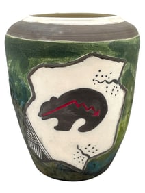 HAND-PAINTED SOUTHWESTERN STYLE POTTERY VASE 8"