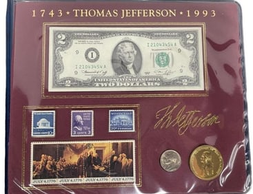 THOMAS JEFFERSON 1993 BILL, COINS, AND STAMPS