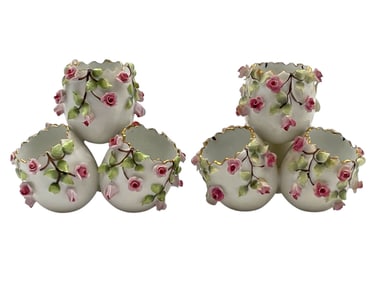 PAIR OF PORCELAIN EGG BUD VASES W/ ROSE DETAIL