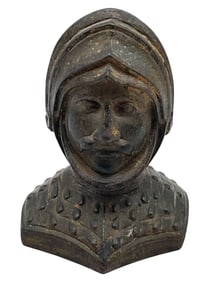 ANTIQUE BRASS KNIGHTS HEAD PAPERWEIGHT 2.5"