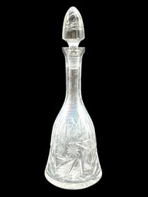 PINWHEEL STAR CUT CRYSTAL DECANTER W/ STOPPER 14"