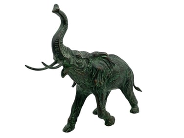 GREEN PATINATED BRONZE ELEPHANT SCULPTURE 12"