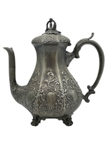 ANTIQUE REPOUSSE SILVER TEAPOT 9"