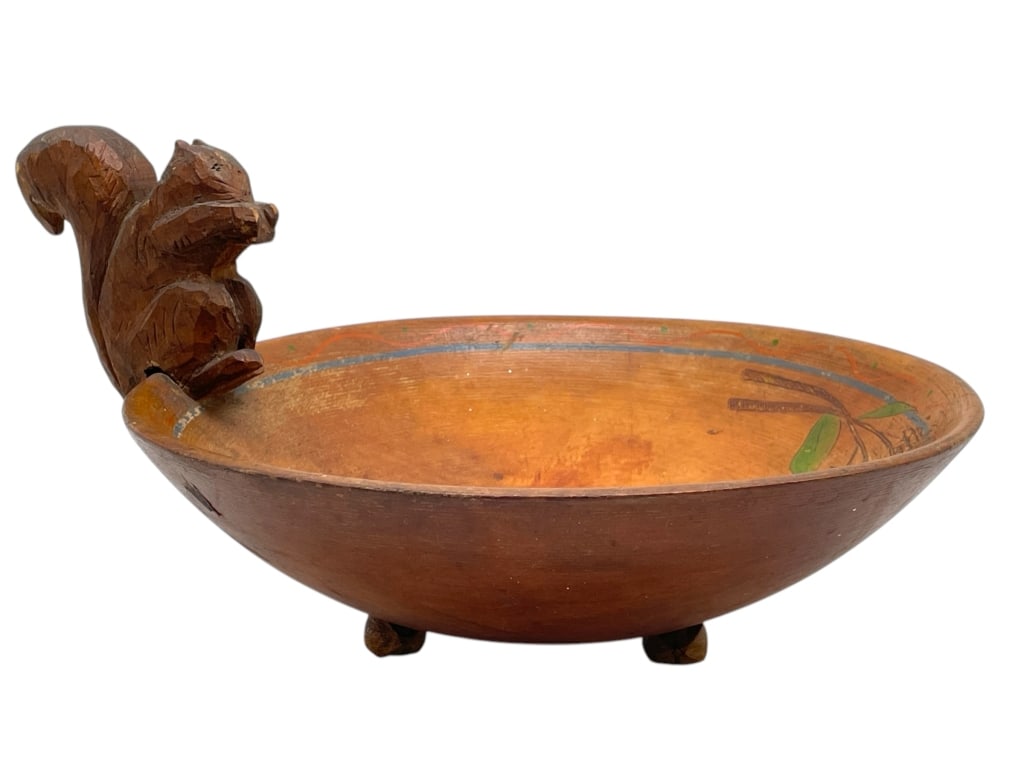 HAND-PAINTED WOODEN BOWL W/ SQUIRREL 11.5" (1 of 7)