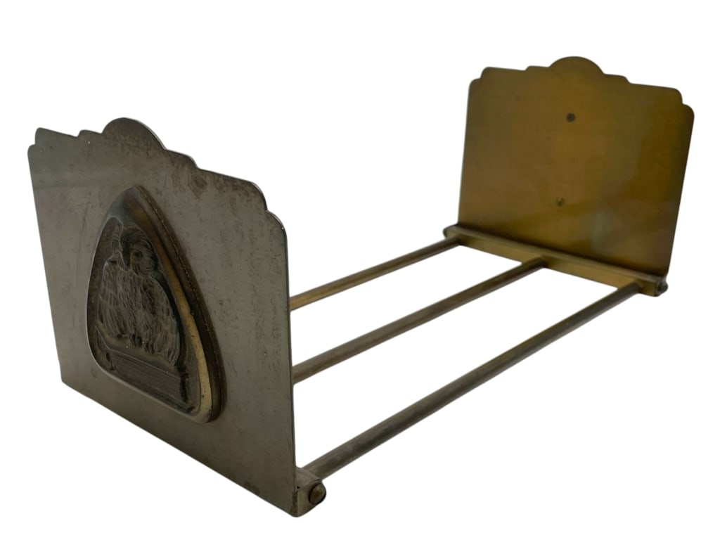VINTAGE EXPANDABLE BRASS BOOKEND W/ OWL MOTIF 12" (1 of 6)