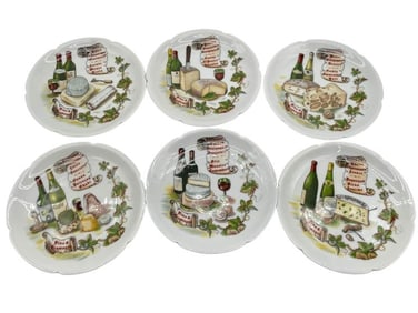 LIMOGES FRANCE ROCHARD CHEESE PLATES SET OF 6
