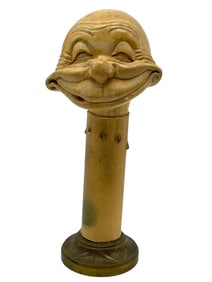 VINTAGE CARVED FIGURAL CLOWN HEAD ON PEDESTAL 8"
