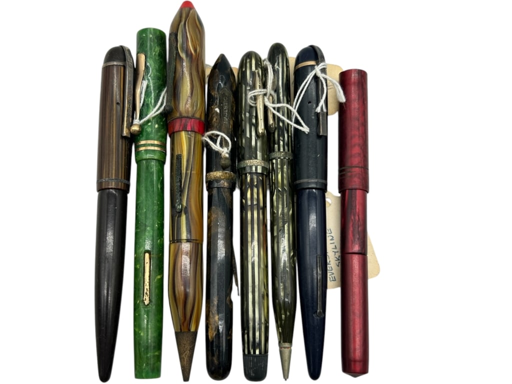 VINTAGE FOUNTAIN & MECHANICAL PENS: - THIS COLORFUL LOT IS IDEAL FOR COLLECTORS, RESTORERS, OR DEALERS. CONDITION VARIES—SOME SHOW LIGHT WEAR, OTHERS MAY REQUIRE MINOR SERVICE. SOLD AS-IS. - MS 040825 - By bidding on this item, you ha