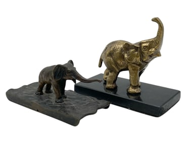 PAIR OF BRONZE ELEPHANT SCULPTURES ON BASES