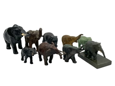 COLLECTION OF 9 MINIATURE ELEPHANT SCULPTURES