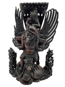 HAND-CARVED BALINESE WOOD SCULPTURE 14"