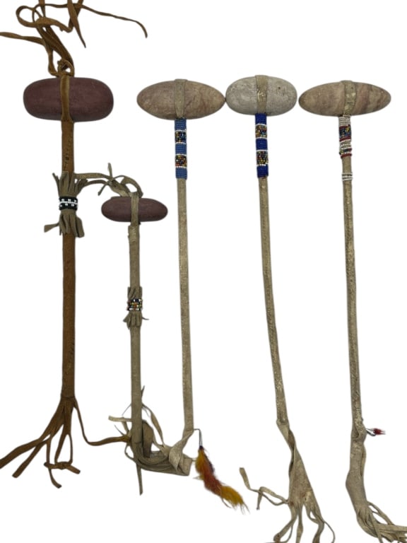 COLLECTION OF 5 NATIVE AMERICAN STYLE STONE CLUBS (1 of 3)