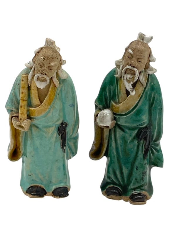 PAIR OF CHINESE GLAZED CERAMIC FIGURINES 4" (1 of 5)