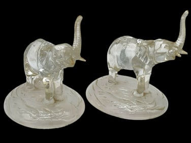 PAIR OF CLEAR GLASS ELEPHANT FIGURINES ON BASES 7"