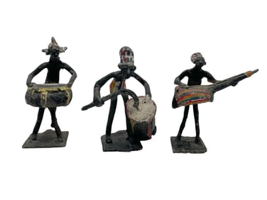 SET OF 3 HAND-PAINTED METAL TRIBAL FIGURINES 4.5"