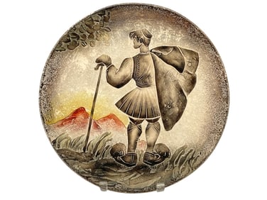 SIGNED MID-CENTURY GREEK ART POTTERY PLATE 13"