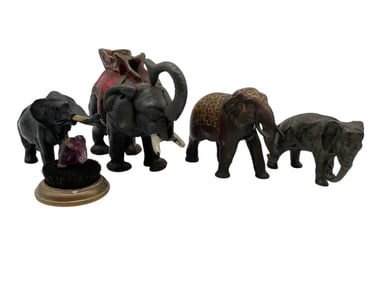 ECLECTIC GROUP OF 5 ELEPHANT FIGURINES