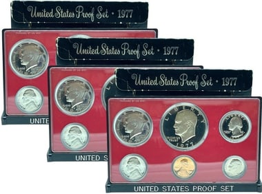 3 1977 UNITED STATES PROOF COLLECTIBLE COIN SETS