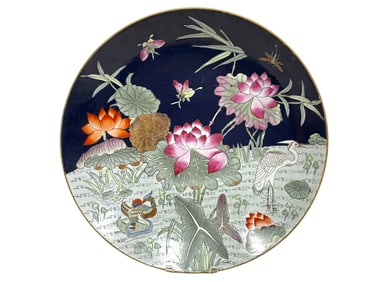 LARGE HAND-PAINTED ASIAN PORCELAIN CHARGER 18"