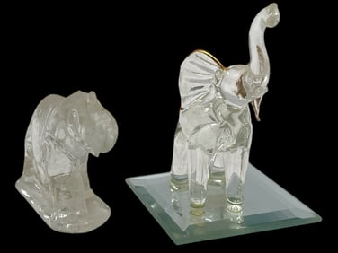 PAIR OF CLEAR GLASS ELEPHANT FIGURINES 2.5"