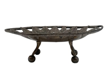 BRONZE W/ SILVER TOBACCO LEAF FOOTED BOWL 11"