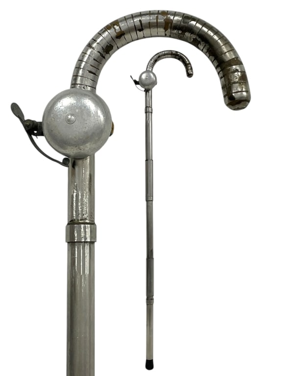 METAL WALKING CANE W/ BUILT-IN BICYCLE BELL HANDLE (1 of 2)