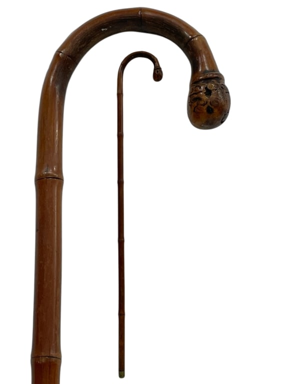 ANTIQUE CARVED BAMBOO WALKING CANE 35" (1 of 2)