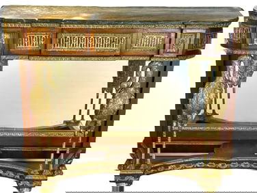 MARBLE-TOP CONSOLE TABLE W GILT BRONZE HERONS