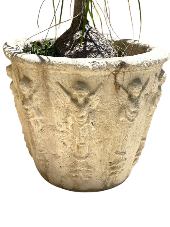 AGED CONCRETE PLANTER WITH CLASSICAL FIGURES 24" (1 of 5)