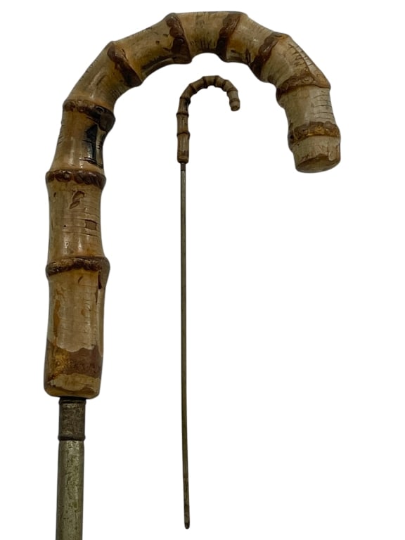 UNIQUE VINTAGE BAMBOO-STYLE CANE W/ METAL SHAFT (1 of 2)