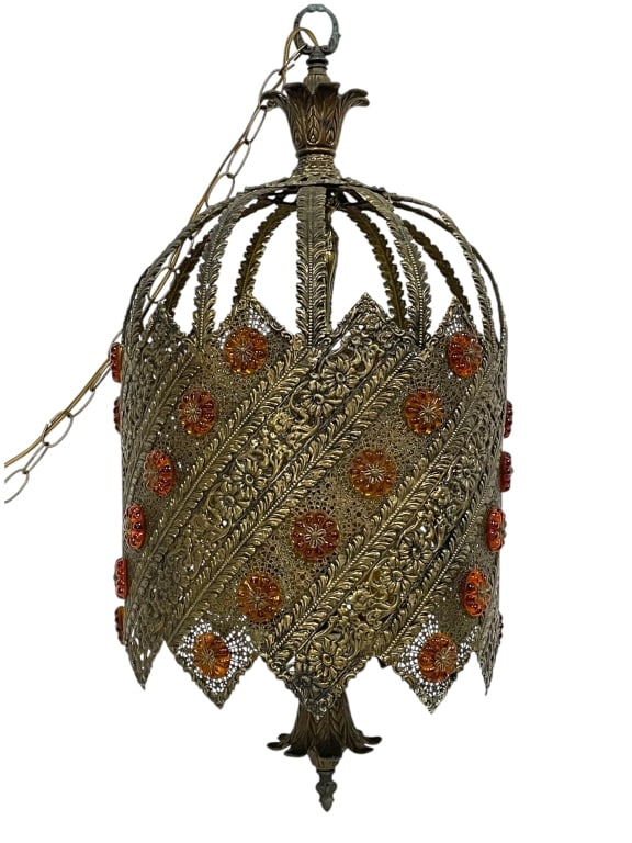 HANGING LANTERN WITH INTRICATE FILIGREE METALWORK (1 of 8)