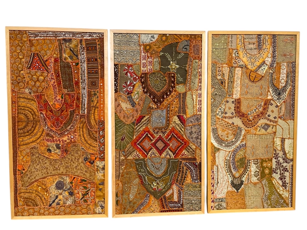 SET OF 3 FRAMED VINTAGE INDIAN TEXTILE PANELS 48" (1 of 4)