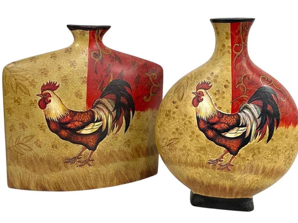 SET OF TWO HAND-PAINTED ROOSTER VASES 14" (1 of 7)