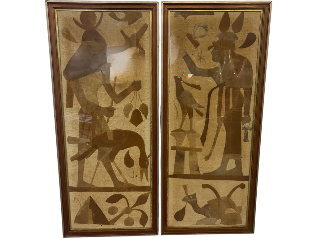 PAIR OF VINTAGE EGYPTIAN PAPYRUS COLLAGES 44" (1 of 3)