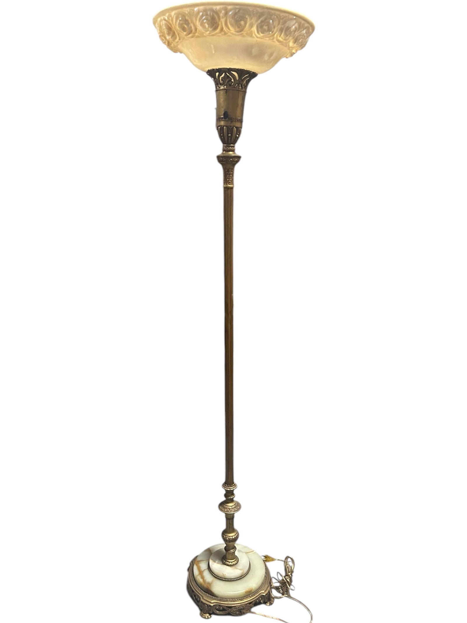 ANTIQUE BRASS & ONYX TORCHIERE FLOOR LAMP 65" (1 of 4)