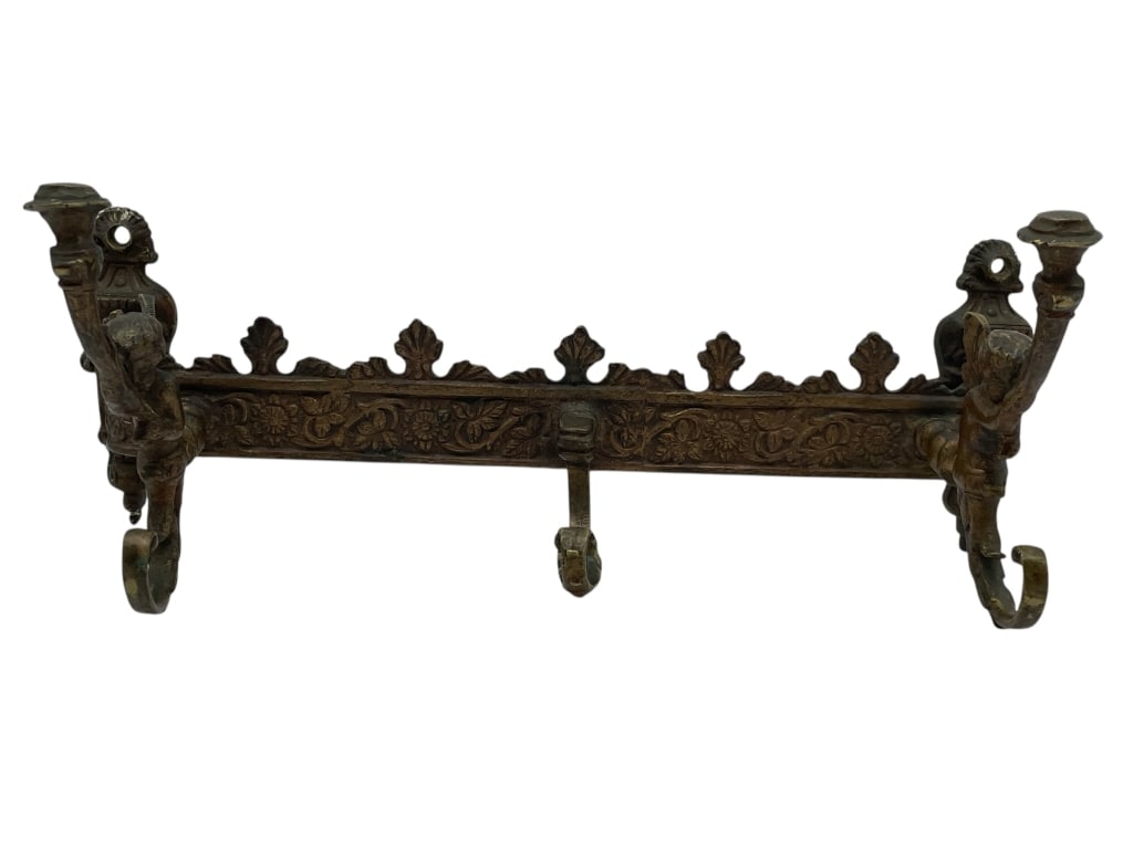 ORNATE ANTIQUE BRASS WALL MOUNT COAT RACK 14" (1 of 5)