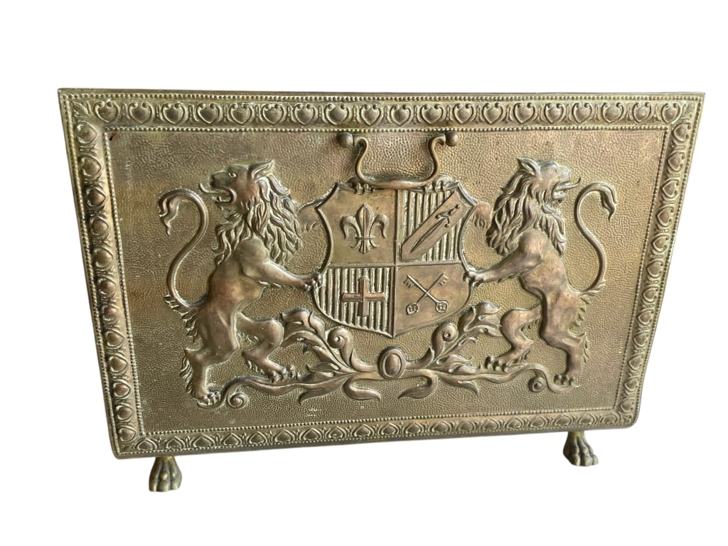 ORNATE EMBOSSED BRASS FIREWOOD HOLDER 18" (1 of 6)