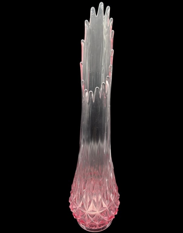TALL VINTAGE DIAMOND POINT GLASS VASE 25" (1 of 3)