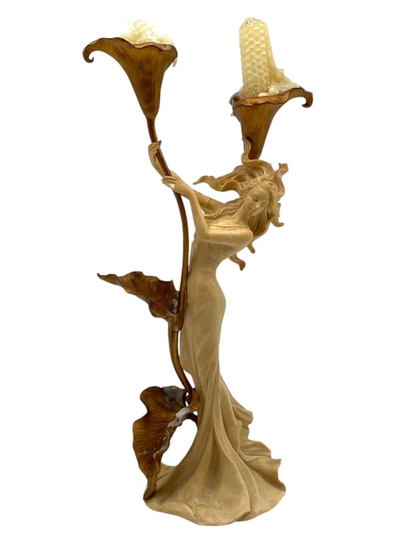 ART NOUVEAU STYLE DOUBLE CANDLE HOLDER 15" (1 of 6)