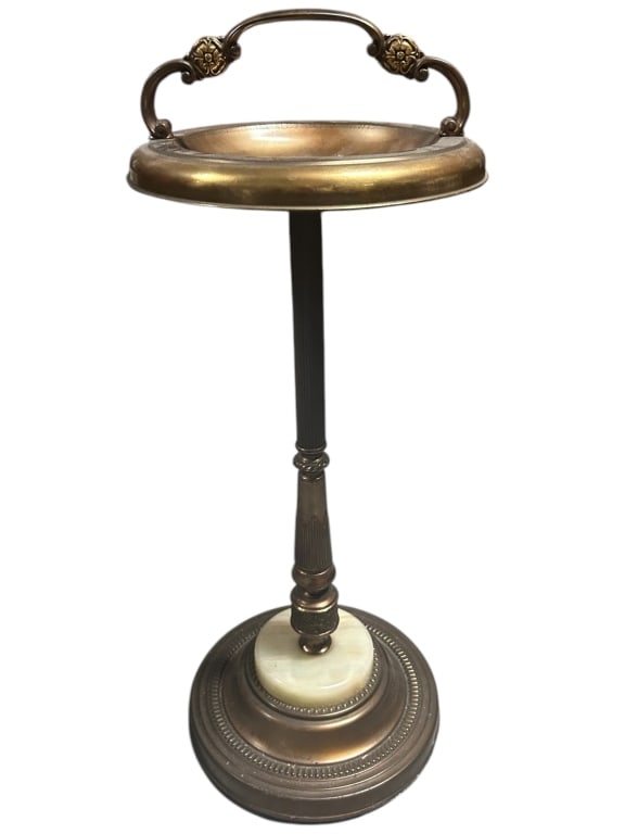 BRASS AND MARBLE SMOKER’S STAND 28": .