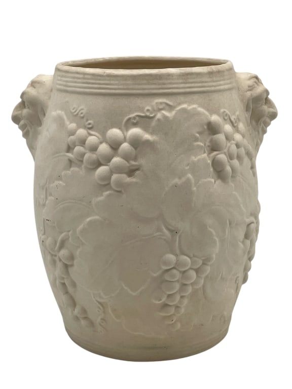 HARTSTONE POTTERY COOLER BUCKET 9": HARTSTONE POTTERY COOLER BUCKET 9" -VERY GOOD PRE OWNED CONDITION -APPROX 9" X 5" -FEATURES RAISED GRAPE AND LEAF MOTIF WITH A PROMINENT GROTESQUE FACE DESIGN. CLASSICAL FORM WITH FOLKLORIC CHARACTER 