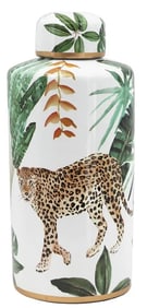ANITA LIDDED JAR WITH LEOPARD 14"