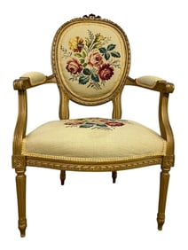 LOUIS XVI STYLE GILTWOOD FAUTEUIL ARMCHAIR