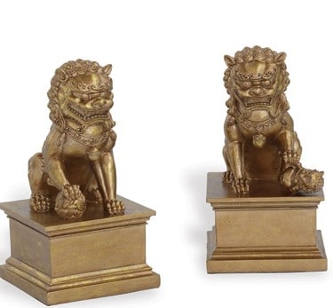 NEW!! PAIR OF GOLD FOO DOG BOOKENDS 9" (1 of 4)