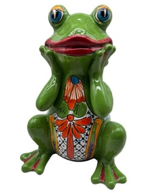 COLORFUL HANDPAINTED TALAVERA FROG STATUE 17"T