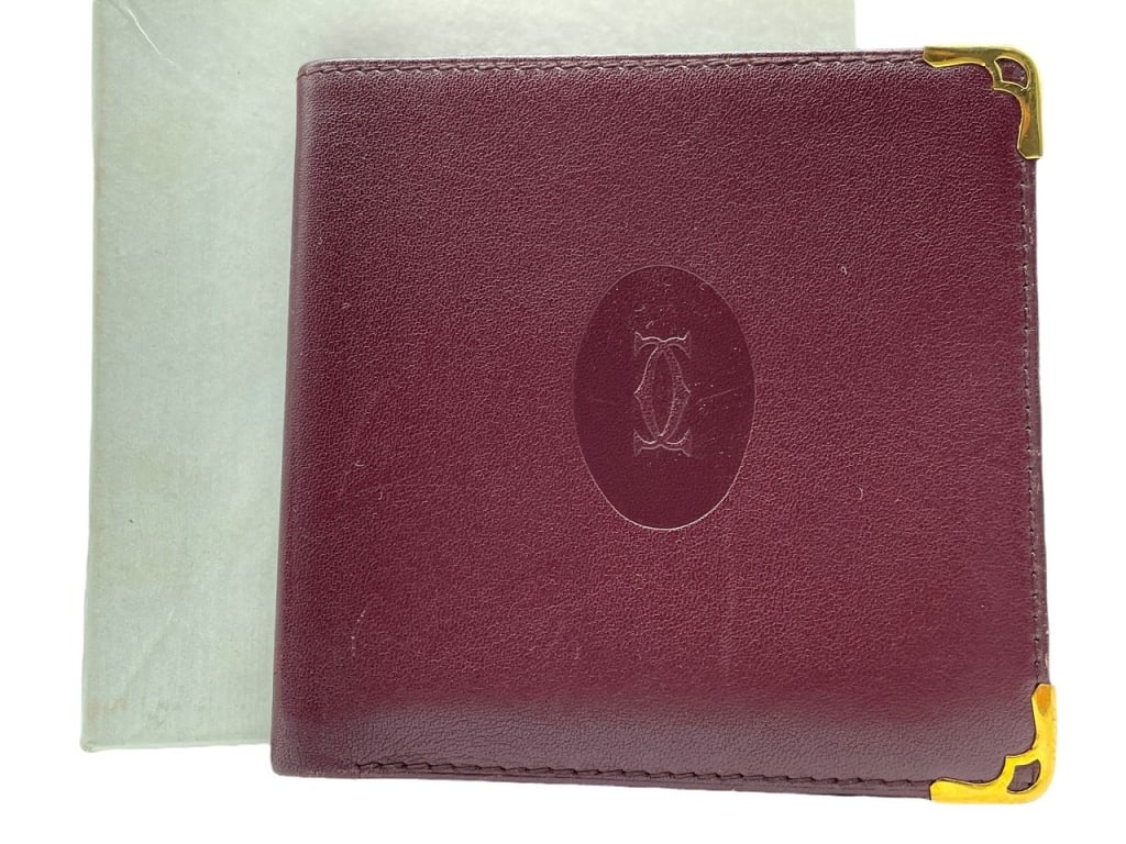 CARTIER BORDEAUX LEATHER WALLET 4" (1 of 8)