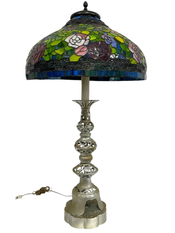 VINTAGE ART NOUVEAU TIFFANY STYLE LAMP 40" (1 of 9)